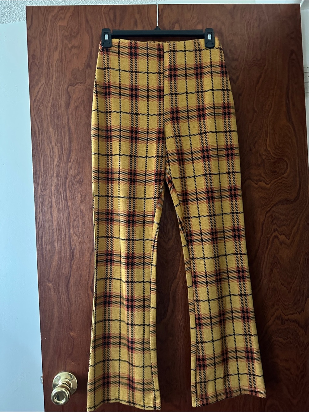 URBAN OUTFITTERS  Yellow Plaid High-Waist Flared Pants, size small